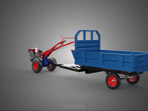 TWO WHEEL TRACTOR TRAILER TROLLEY LOAD CARRIER TRANSPORT BED CAR 3D Model