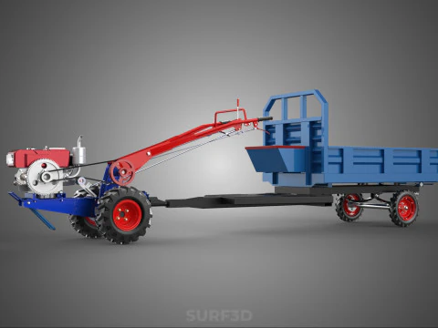 TWO WHEEL TRACTOR TRAILER TROLLEY LOAD CARRIER TRANSPORT BED CAR 3D Model