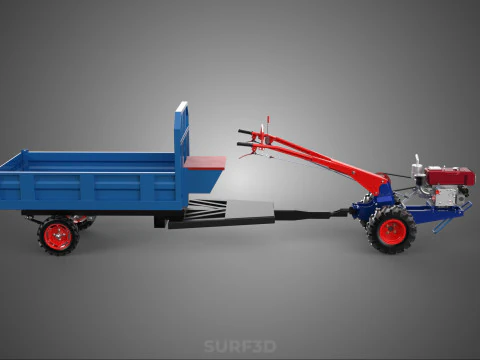 TWO WHEEL TRACTOR TRAILER TROLLEY LOAD CARRIER TRANSPORT BED CAR 3D Model