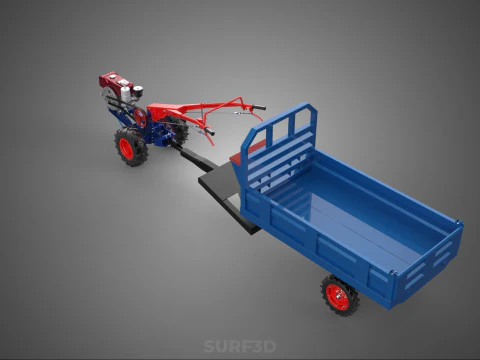 TWO WHEEL TRACTOR TRAILER TROLLEY LOAD CARRIER TRANSPORT BED CAR 3D Model