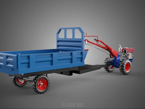 TWO WHEEL TRACTOR TRAILER TROLLEY LOAD CARRIER TRANSPORT BED CAR 3D Model