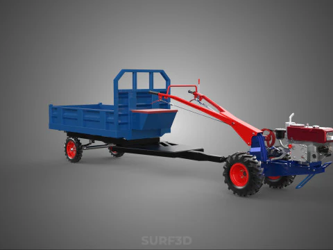 TWO WHEEL TRACTOR TRAILER TROLLEY LOAD CARRIER TRANSPORT BED CAR 3D Model