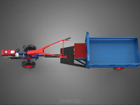 TWO WHEEL TRACTOR TRAILER TROLLEY LOAD CARRIER TRANSPORT BED CAR 3D Model