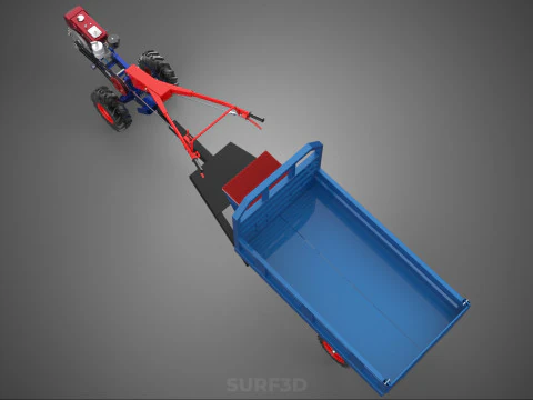 TWO WHEEL TRACTOR TRAILER TROLLEY LOAD CARRIER TRANSPORT BED CAR 3D Model