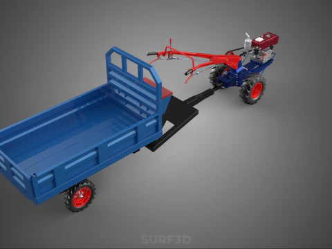 TWO WHEEL TRACTOR TRAILER TROLLEY LOAD CARRIER TRANSPORT BED CAR 3D Model