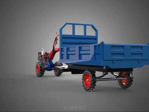 TWO WHEEL TRACTOR TRAILER TROLLEY LOAD CARRIER TRANSPORT BED CAR 3D Model