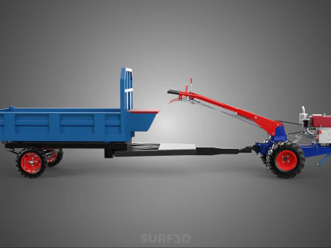 TWO WHEEL TRACTOR TRAILER TROLLEY LOAD CARRIER TRANSPORT BED CAR 3D Model