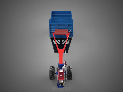 TWO WHEEL TRACTOR TRAILER TROLLEY LOAD CARRIER TRANSPORT BED CAR 3D Model