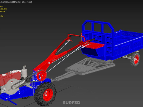 TWO WHEEL TRACTOR TRAILER TROLLEY LOAD CARRIER TRANSPORT BED CAR 3D Model