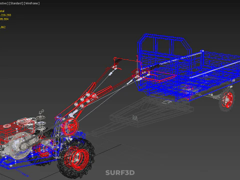 TWO WHEEL TRACTOR TRAILER TROLLEY LOAD CARRIER TRANSPORT BED CAR 3D Model