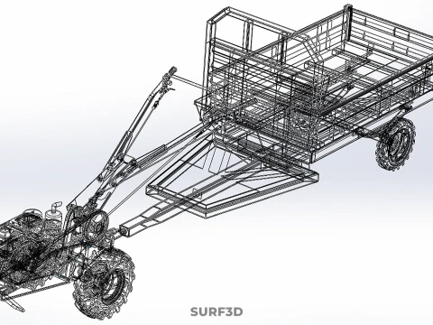 TWO WHEEL TRACTOR TRAILER TROLLEY LOAD CARRIER TRANSPORT BED CAR 3D Model