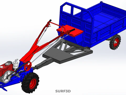 TWO WHEEL TRACTOR TRAILER TROLLEY LOAD CARRIER TRANSPORT BED CAR 3D Model
