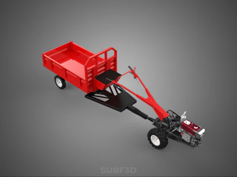 TRACTOR TRAILER CAR RURAL VEHICLE FARMER CARAVAN DRAY HAULING 3D Model