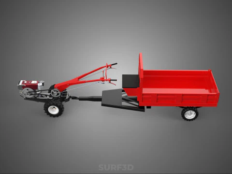 TRACTOR TRAILER CAR RURAL VEHICLE FARMER CARAVAN DRAY HAULING 3D Model