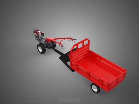 TRACTOR TRAILER CAR RURAL VEHICLE FARMER CARAVAN DRAY HAULING 3D Model