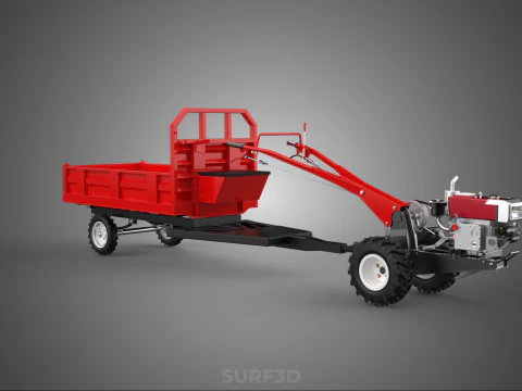 TRACTOR TRAILER CAR RURAL VEHICLE FARMER CARAVAN DRAY HAULING 3D Model