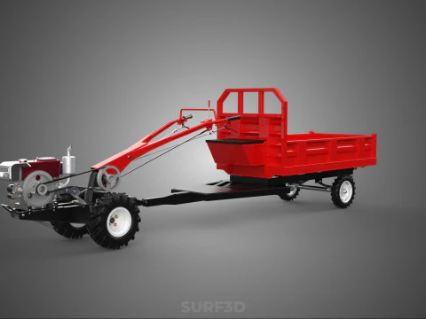 TRACTOR TRAILER CAR RURAL VEHICLE FARMER CARAVAN DRAY HAULING 3D Model