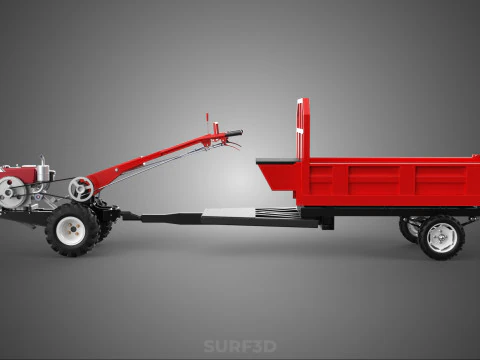 TRACTOR TRAILER CAR RURAL VEHICLE FARMER CARAVAN DRAY HAULING 3D Model