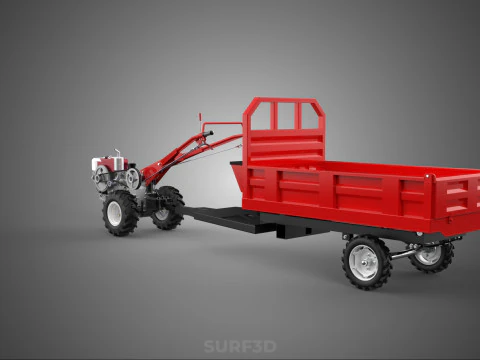 TRACTOR TRAILER CAR RURAL VEHICLE FARMER CARAVAN DRAY HAULING 3D Model