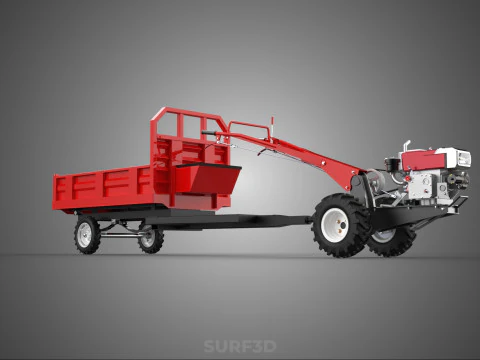 TRACTOR TRAILER CAR RURAL VEHICLE FARMER CARAVAN DRAY HAULING 3D Model