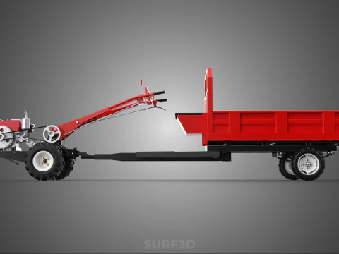 TRACTOR TRAILER CAR RURAL VEHICLE FARMER CARAVAN DRAY HAULING 3D Model
