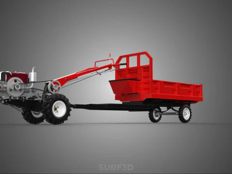 TRACTOR TRAILER CAR RURAL VEHICLE FARMER CARAVAN DRAY HAULING 3D Model