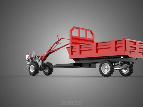 TRACTOR TRAILER CAR RURAL VEHICLE FARMER CARAVAN DRAY HAULING 3D Model