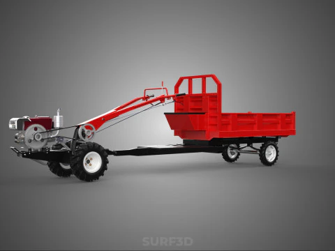 TRACTOR TRAILER CAR RURAL VEHICLE FARMER CARAVAN DRAY HAULING 3D Model