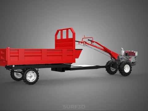 TRACTOR TRAILER CAR RURAL VEHICLE FARMER CARAVAN DRAY HAULING 3D Model