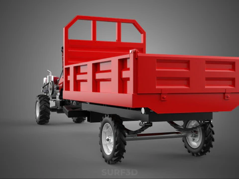 TRACTOR TRAILER CAR RURAL VEHICLE FARMER CARAVAN DRAY HAULING 3D Model
