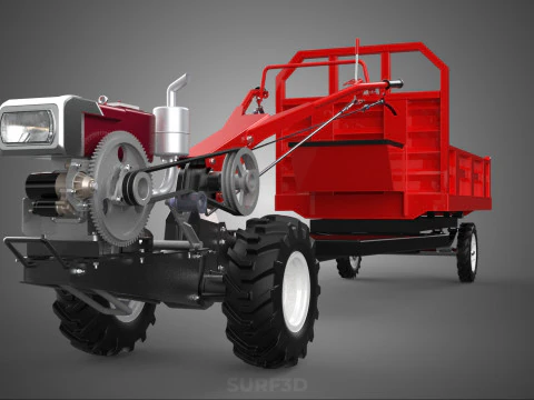 TRACTOR TRAILER CAR RURAL VEHICLE FARMER CARAVAN DRAY HAULING 3D Model