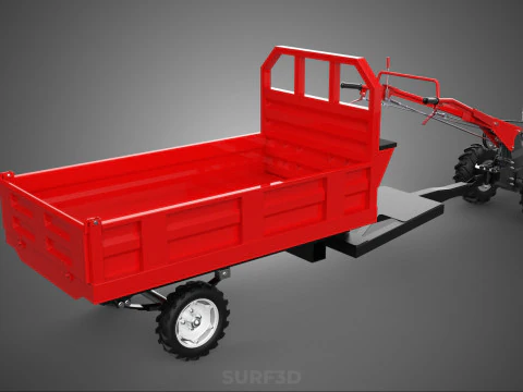 TRACTOR TRAILER CAR RURAL VEHICLE FARMER CARAVAN DRAY HAULING 3D Model