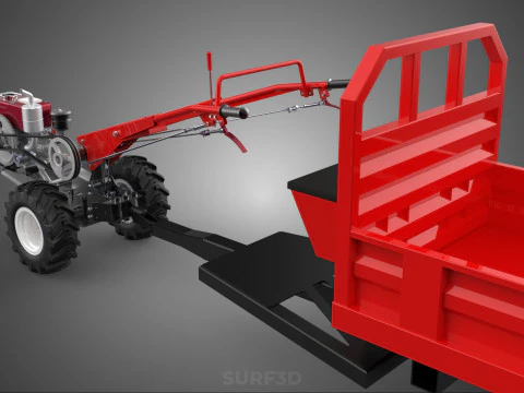 TRACTOR TRAILER CAR RURAL VEHICLE FARMER CARAVAN DRAY HAULING 3D Model