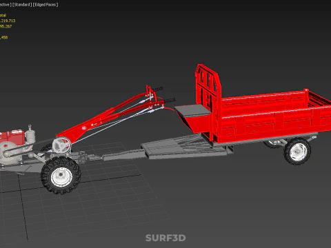 TRACTOR TRAILER CAR RURAL VEHICLE FARMER CARAVAN DRAY HAULING 3D Model