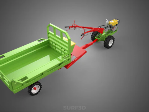 TRACTOR TRAILER TROLLEY TRANSPORT CAR CART CARGO RURAL VEHICLE 3D Model