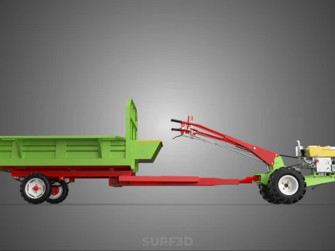TRACTOR TRAILER TROLLEY TRANSPORT CAR CART CARGO RURAL VEHICLE 3D Model
