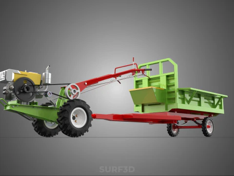 TRACTOR TRAILER TROLLEY TRANSPORT CAR CART CARGO RURAL VEHICLE 3D Model