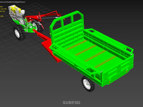 TRACTOR TRAILER TROLLEY TRANSPORT CAR CART CARGO RURAL VEHICLE 3D Model