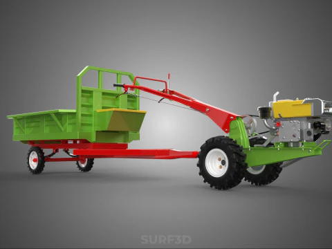 TRACTOR TRAILER TROLLEY TRANSPORT CAR CART CARGO RURAL VEHICLE 3D Model