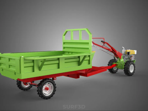TRACTOR TRAILER TROLLEY TRANSPORT CAR CART CARGO RURAL VEHICLE 3D Model
