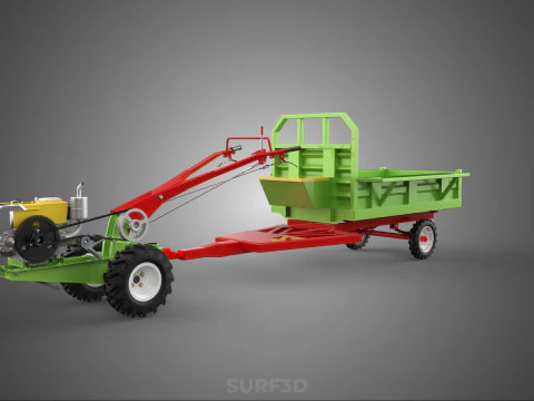 TRACTOR TRAILER TROLLEY TRANSPORT CAR CART CARGO RURAL VEHICLE 3D Model
