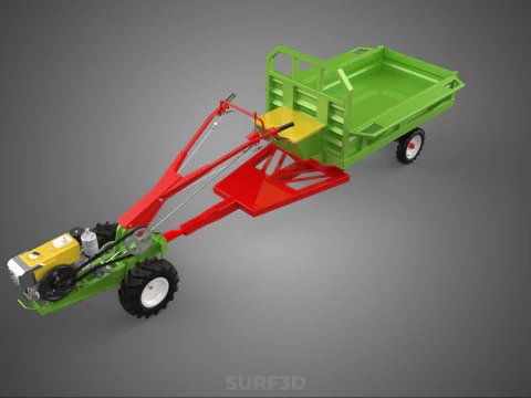 TRACTOR TRAILER TROLLEY TRANSPORT CAR CART CARGO RURAL VEHICLE 3D Model
