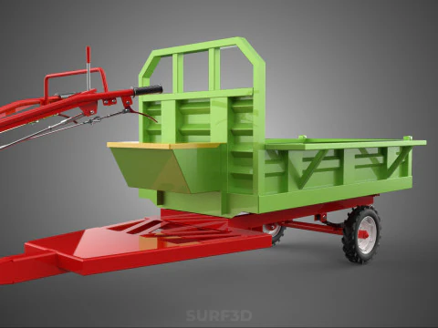 TRACTOR TRAILER TROLLEY TRANSPORT CAR CART CARGO RURAL VEHICLE 3D Model
