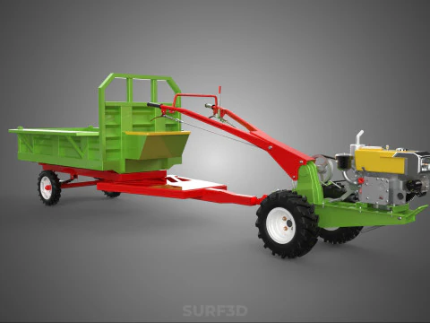 TRACTOR TRAILER TROLLEY TRANSPORT CAR CART CARGO RURAL VEHICLE 3D Model