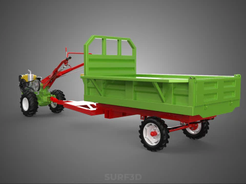 TRACTOR TRAILER TROLLEY TRANSPORT CAR CART CARGO RURAL VEHICLE 3D Model