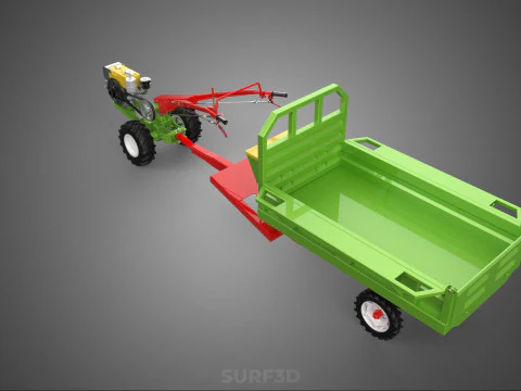 TRACTOR TRAILER TROLLEY TRANSPORT CAR CART CARGO RURAL VEHICLE 3D Model