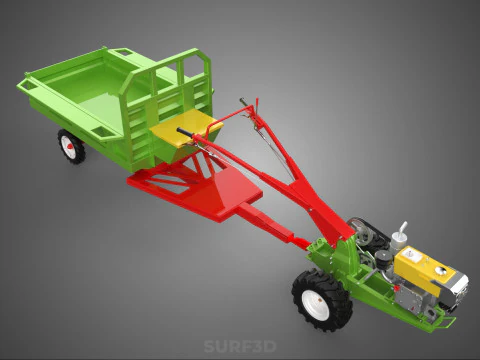 TRACTOR TRAILER TROLLEY TRANSPORT CAR CART CARGO RURAL VEHICLE 3D Model