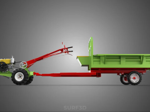 TRACTOR TRAILER TROLLEY TRANSPORT CAR CART CARGO RURAL VEHICLE 3D Model