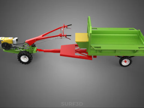 TRACTOR TRAILER TROLLEY TRANSPORT CAR CART CARGO RURAL VEHICLE 3D Model