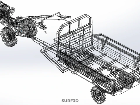 TRACTOR TRAILER TROLLEY TRANSPORT CAR CART CARGO RURAL VEHICLE 3D Model